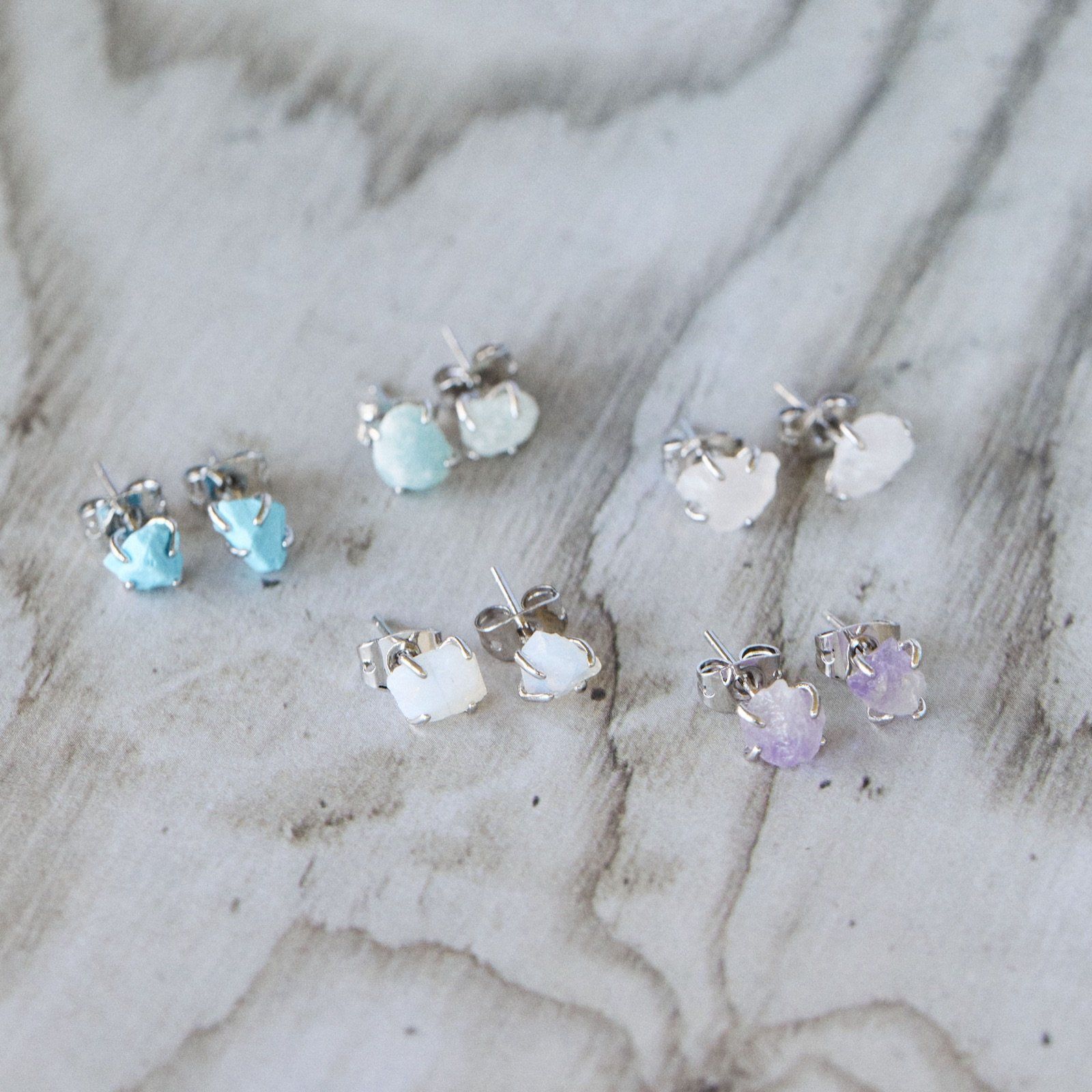 Raw Gemstone Stud Earrings