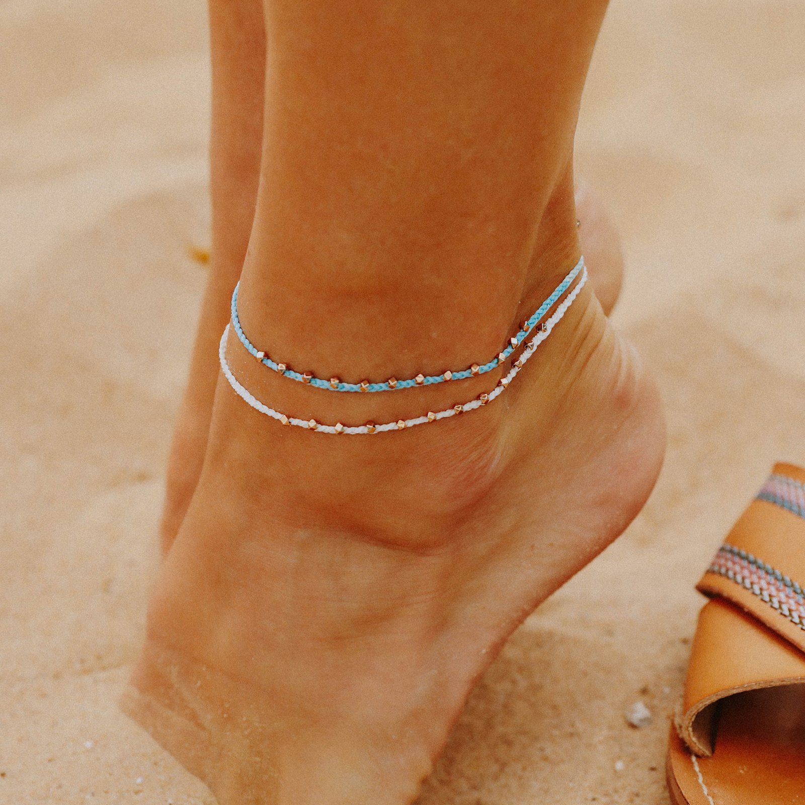 Rose Gold Stitched Beaded Anklet