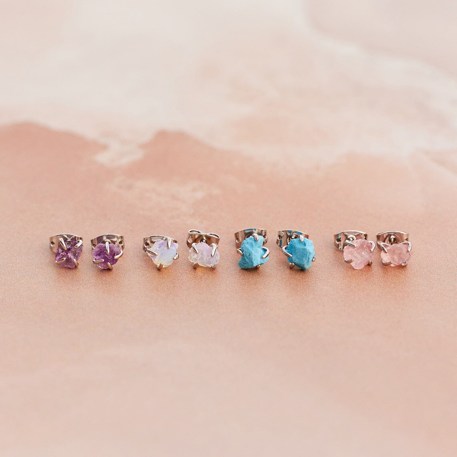 Raw Gemstone Stud Earrings