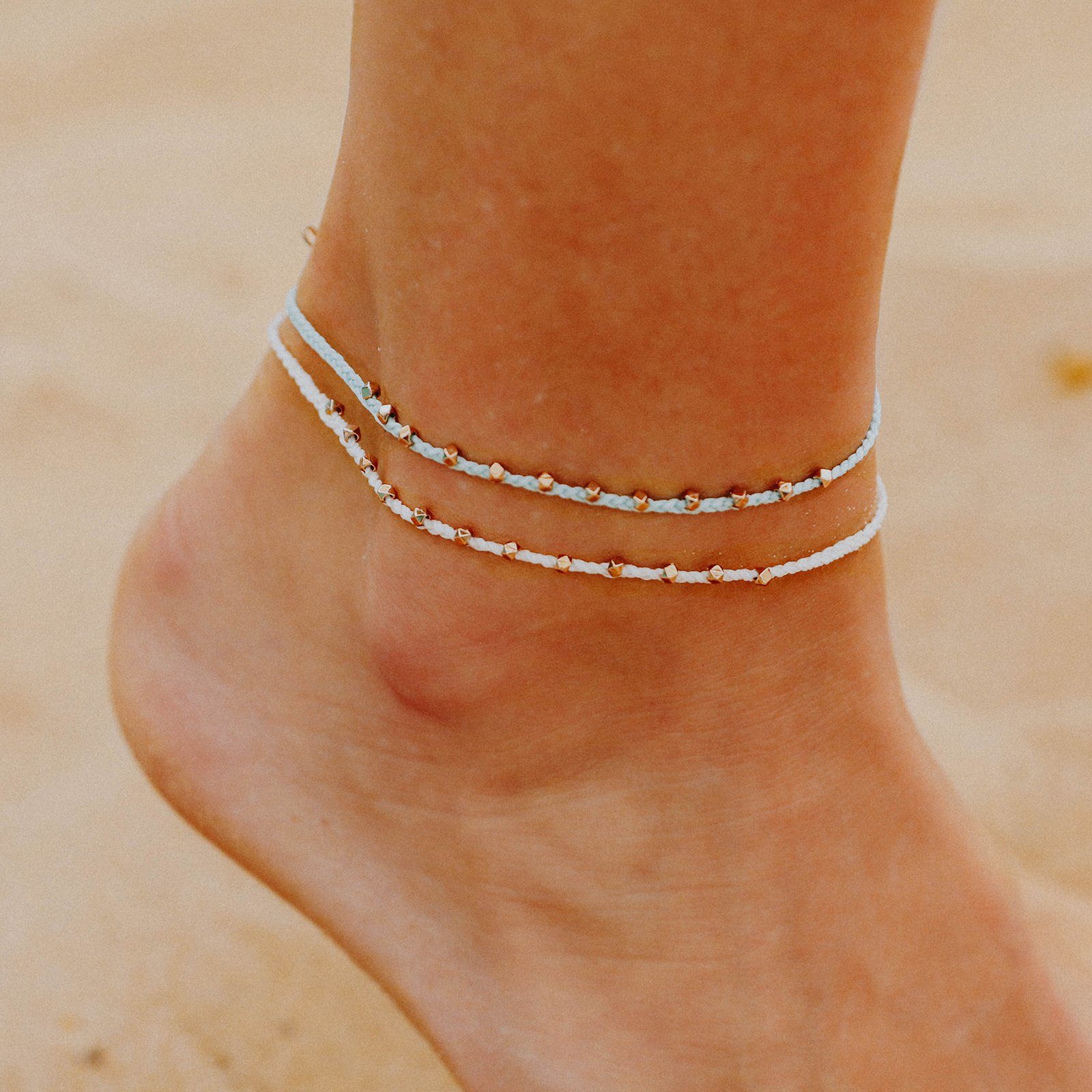 Rose Gold Stitched Beaded Anklet