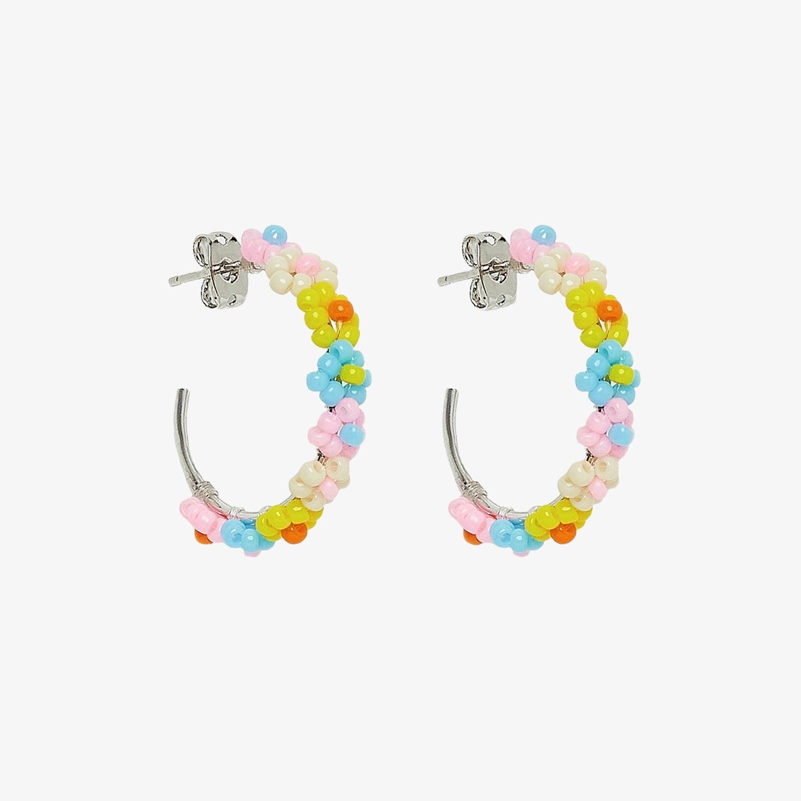 Beaded Flower Hoop Earrings