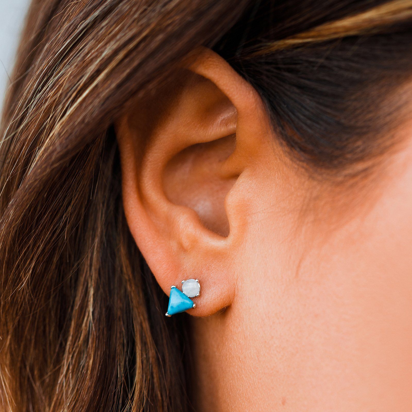 Turquoise & Moonstone Stud Earrings