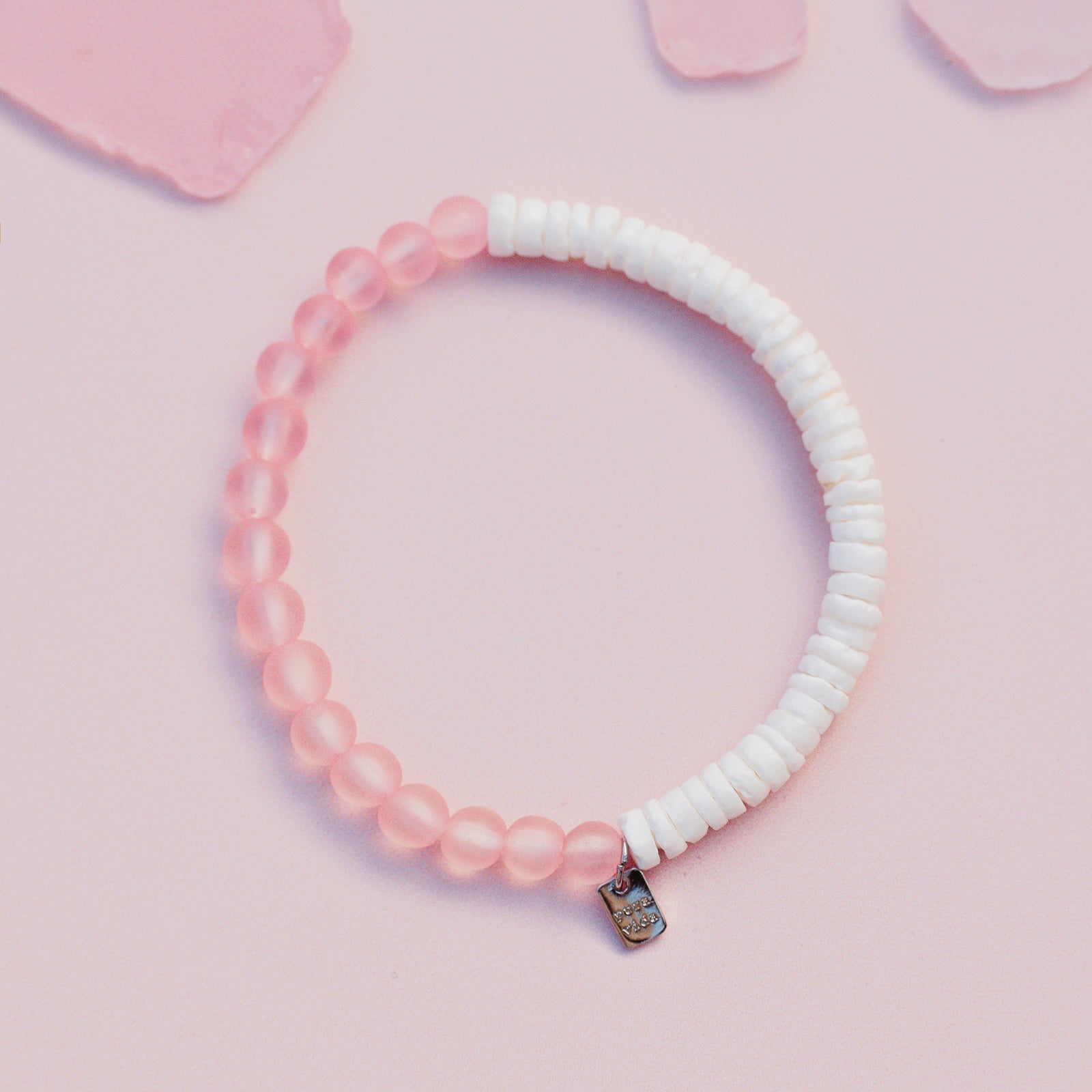 Puka Shell & Frosted Bead Stretch Bracelet