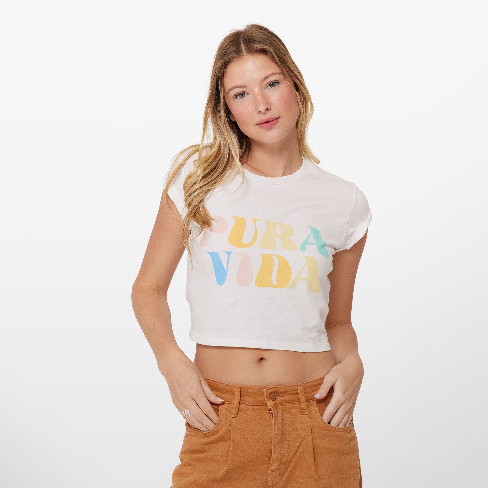 Pura Vida Rainbow Wave Crop Tee