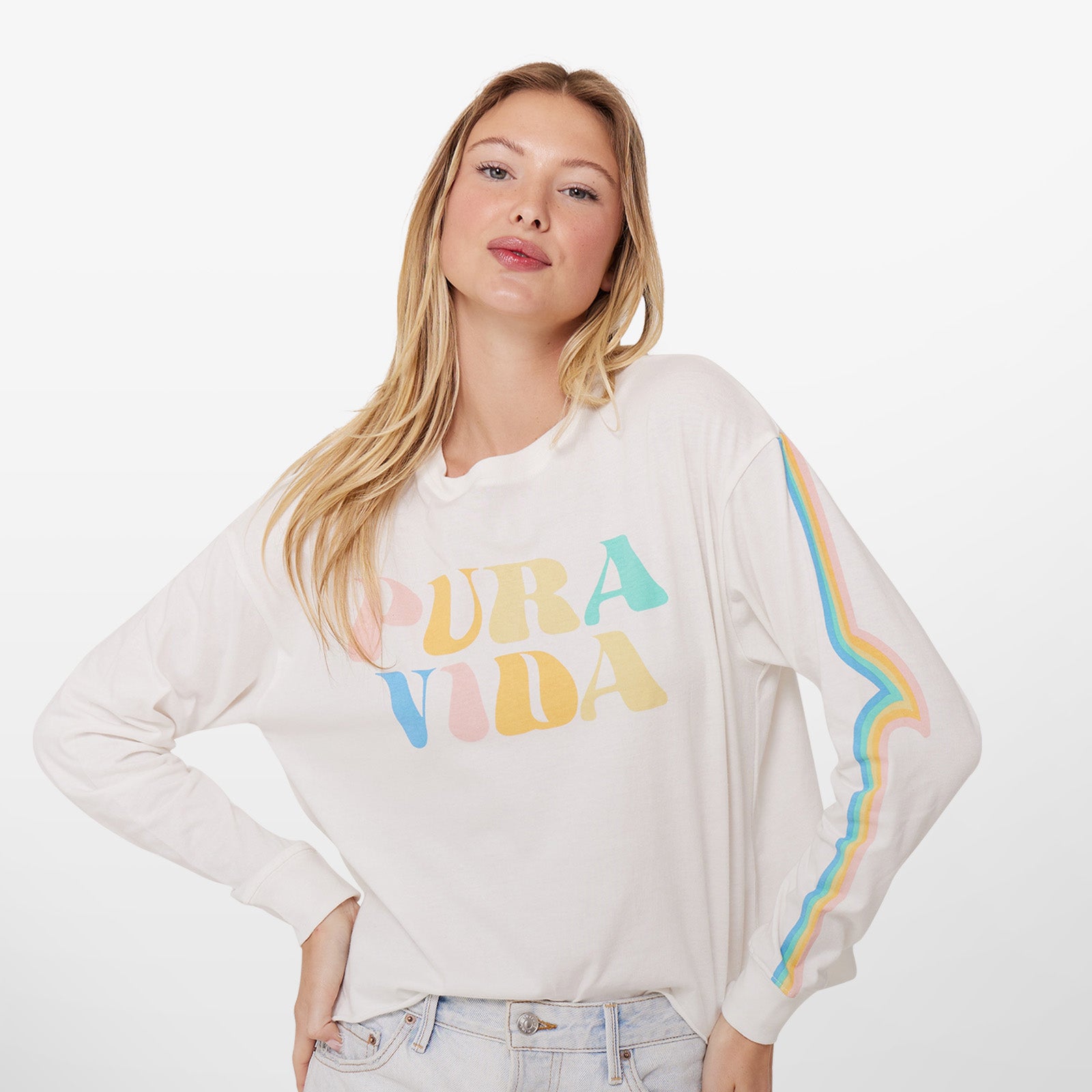 Rainbow Wave Long Sleeve Boxy Tee